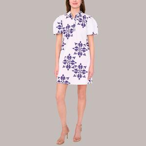 Womens MSK Short Puff Sleeve Geometric Shift Dress