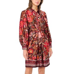 Womens MSK Long Sleeve Floral Charmeuse Tie Front Dress