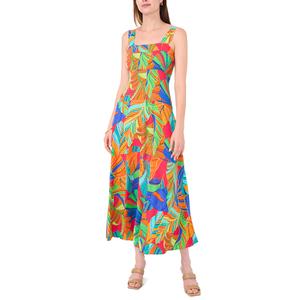Womens MSK Sleeveless Tropical Challis Smock Back Midi Dress