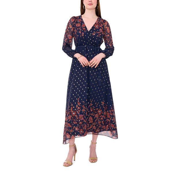 Womens MSK Long Sleeve Foil Chiffon Fit & Flare Dress