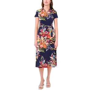 Womens MSK Short Sleeve Half Zip Neck Midi Dress