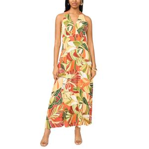 Womens MSK Sleeveless V Neck Tropical Challis Maxi Dress