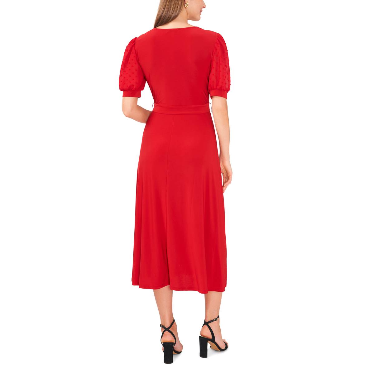 Womens MSK Elbow Puff Sleeve V-Neck Midi Dress