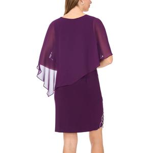 Womens MSK Solid Sheer Rose Bead Trim Shift Dress with Capelet alternate view