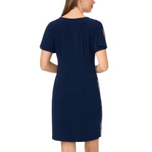 Womens MSK Short Sleeve V Neck Beaded Rose Trim Sheath Dress alternate view