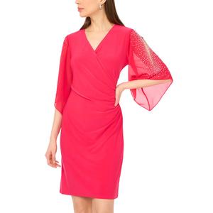 Womens MSK Chiffon Solid Bead Trim A-Line Surplice Dress alternate view
