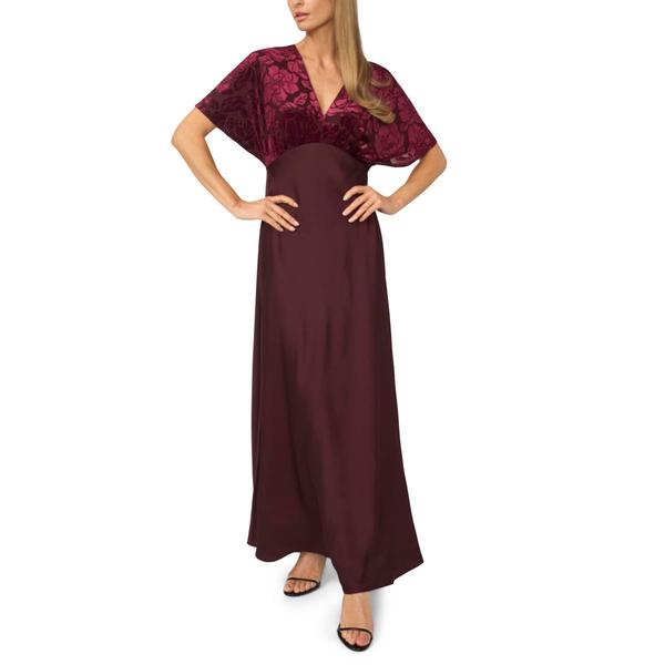Womens MSK Dolman Sleeve Floral Velvet & Satin V-Neck Gown