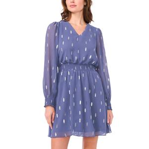Womens MSK Long Sleeve Dots V-Neck Chiffon Blouson Dress alternate view