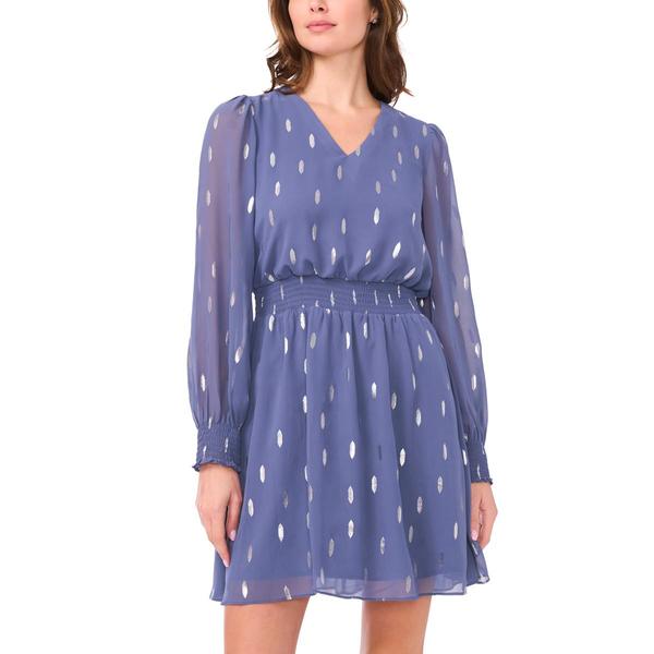 Womens MSK Long Sleeve Dots V-Neck Chiffon Blouson Dress alternate view