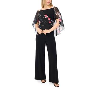 Womens MSK Sheer Floral Overlay Rhinestone Trim Jumpsuit