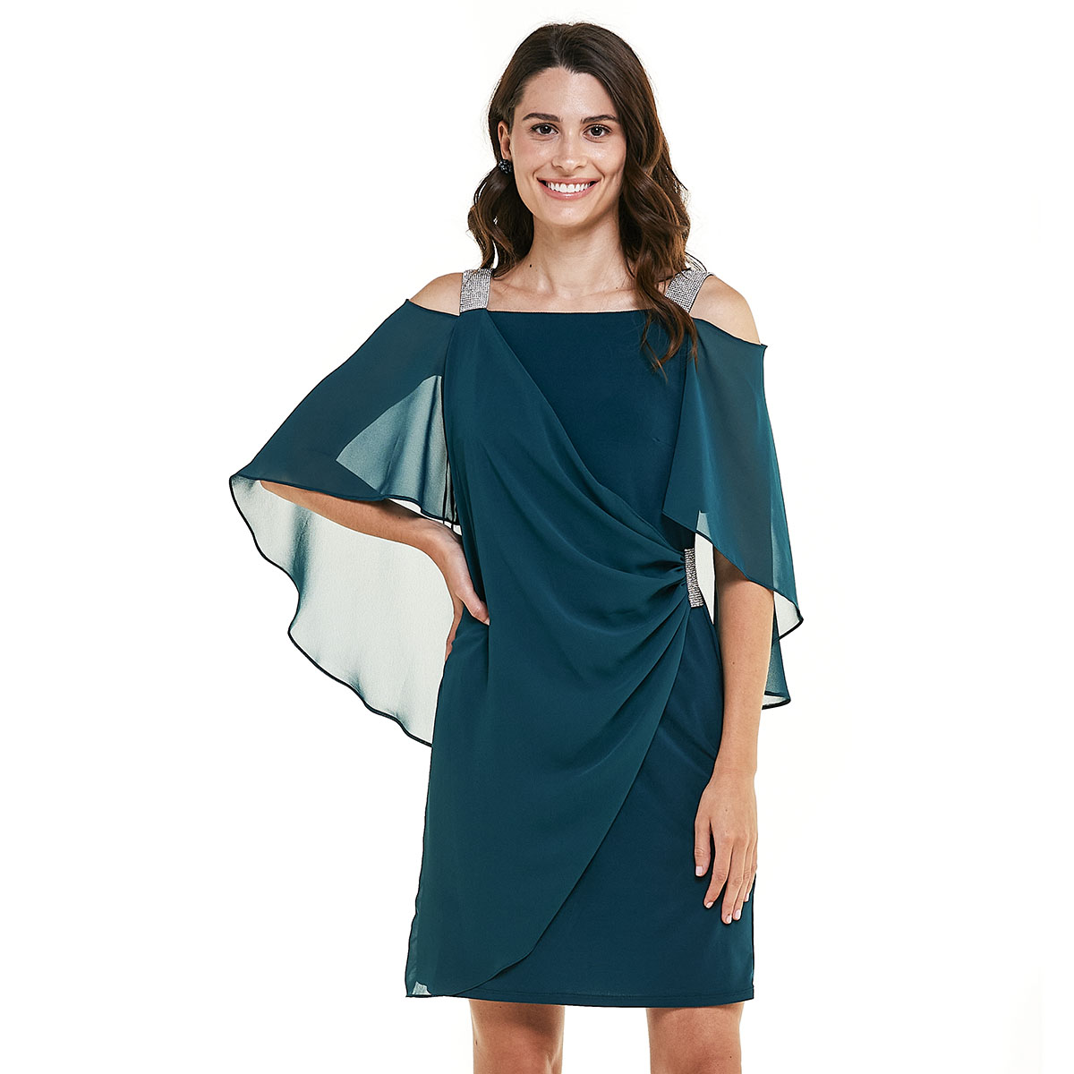 Womens MSK Capelet Overlay Side Drape A-Line Dress