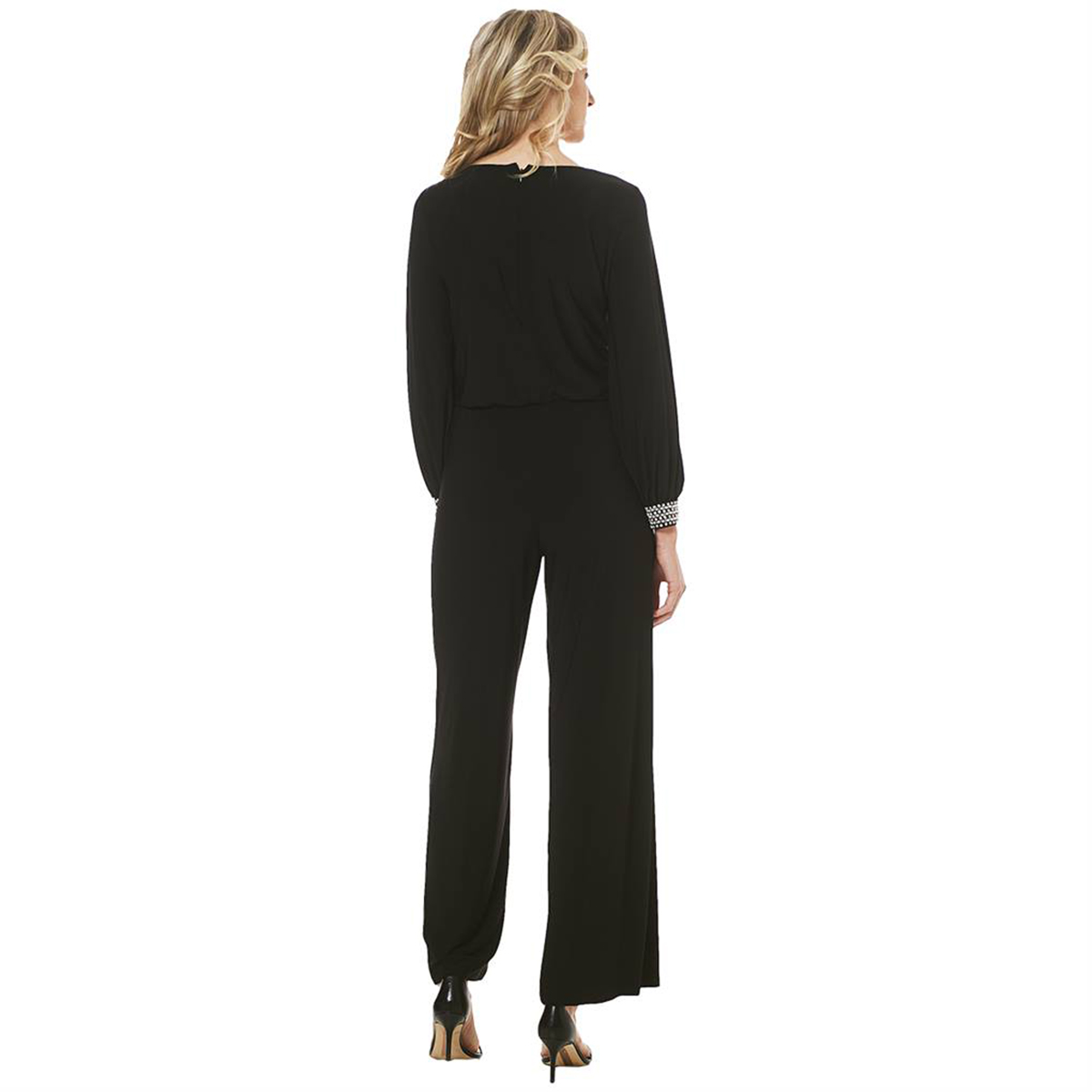 Womens MSK Long Sleeve Rhinestone Trim Side Tie Jumpsuit