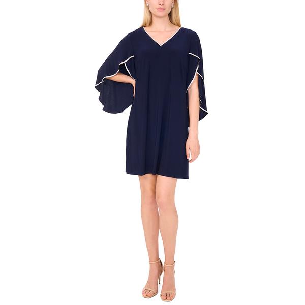 Womens MSK Rhinestone Trim Open Sleeve V Neck Shift Dress