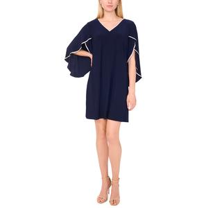 Womens MSK Rhinestone Trim Open Sleeve V Neck Shift Dress