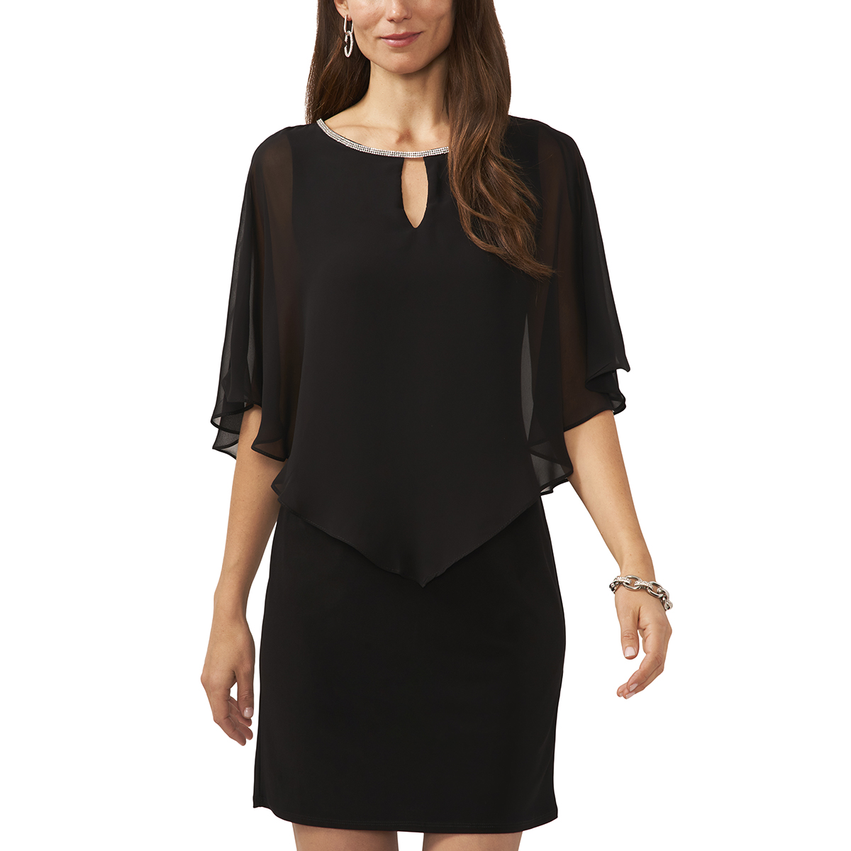 Womens MSK Keyhole Solid Overlay A-Line Dress With Trim