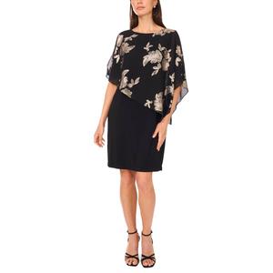 Womens MSK Foil Floral Overlay Sheath Dress
