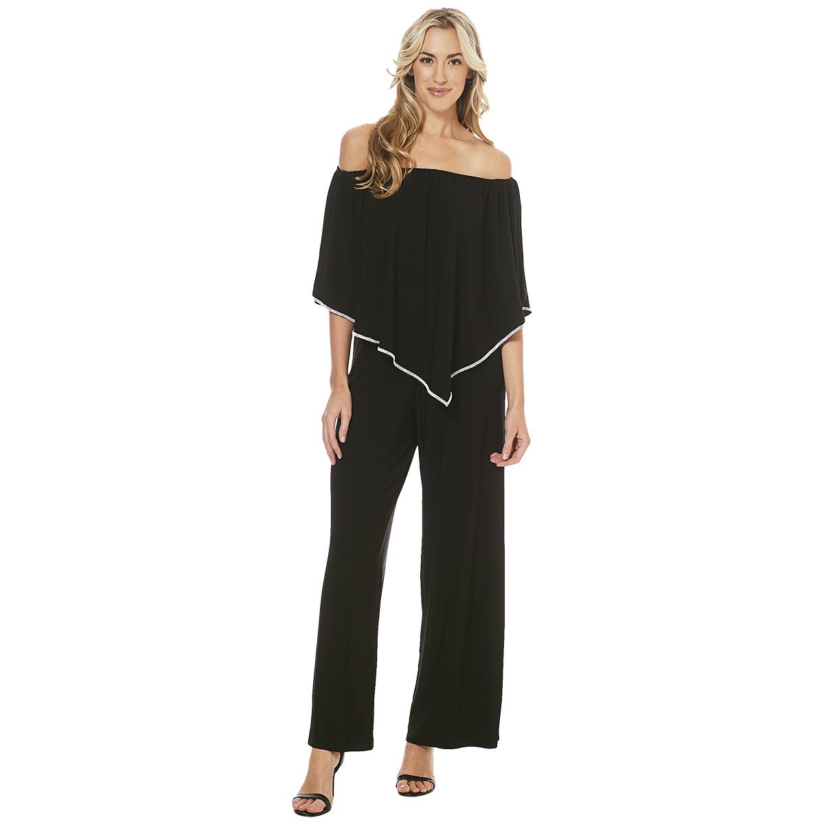 Womens MSK Off Shoulder Rhinestone Trim Jumpsuit