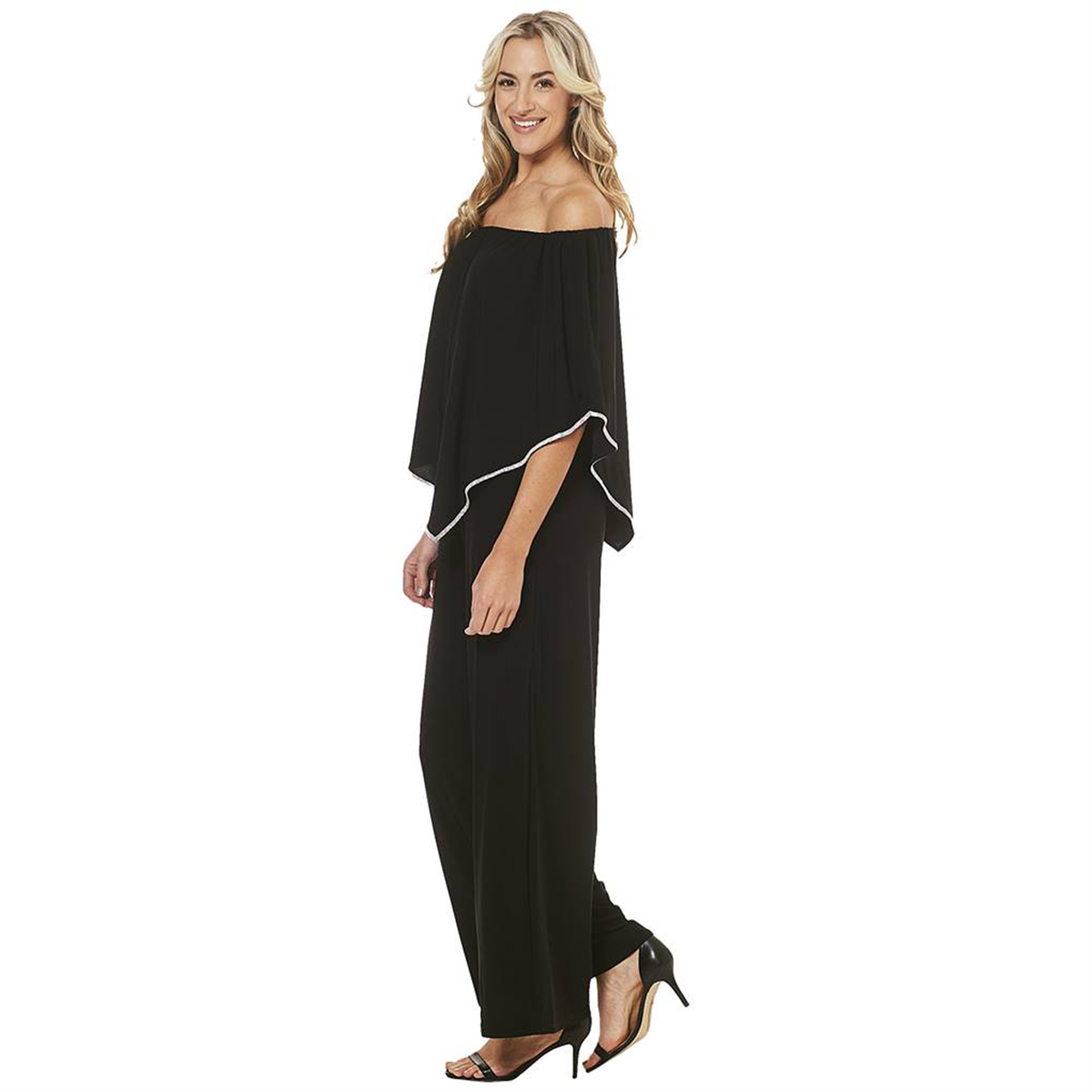 Womens MSK Off Shoulder Rhinestone Trim Jumpsuit