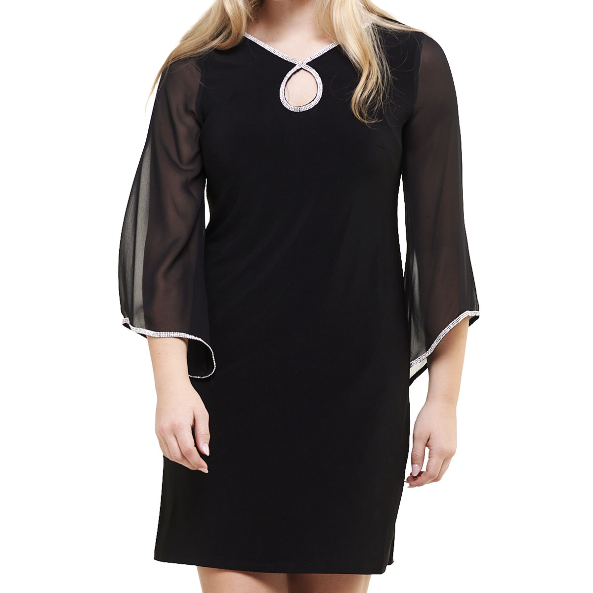 Womens MSK Long Sleeve Rhinestone Cutout Neck Dress