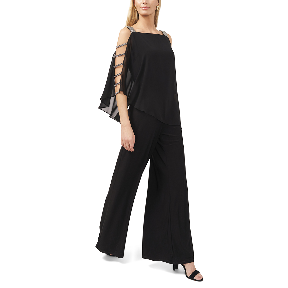 Womens MSK Rhinestone Ladder Trim Capelet Jumpsuit