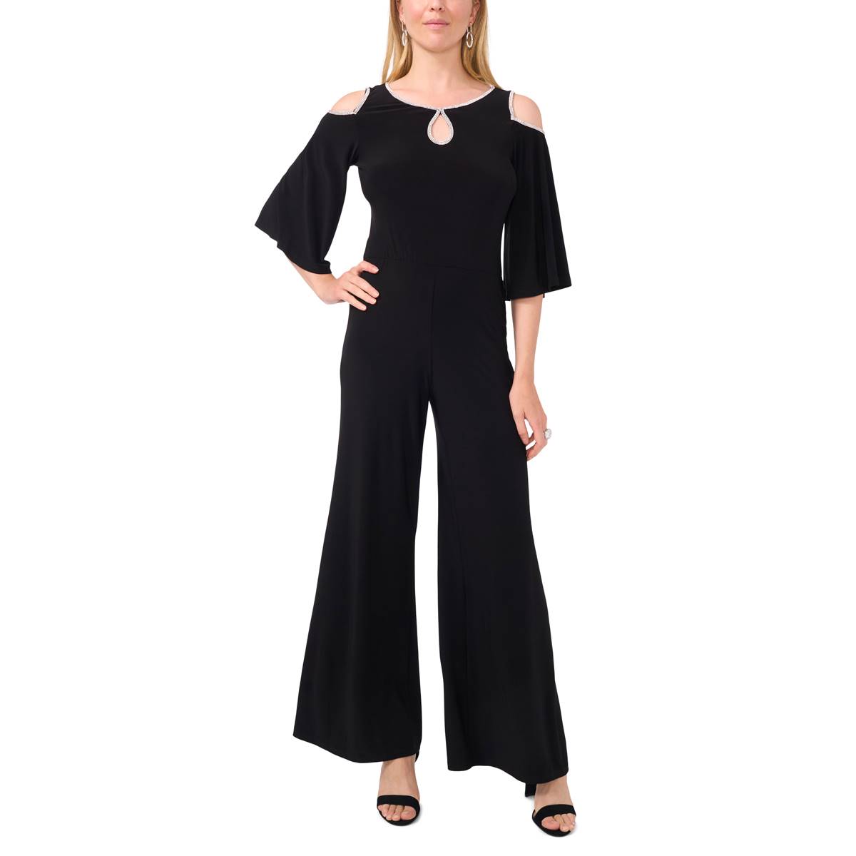 Womens MSK Cold Shoulder Rhinestone Keyhole Jumpsuit