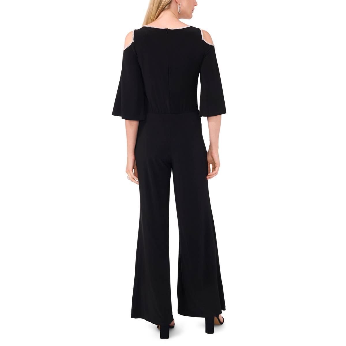 Womens MSK Cold Shoulder Rhinestone Keyhole Jumpsuit