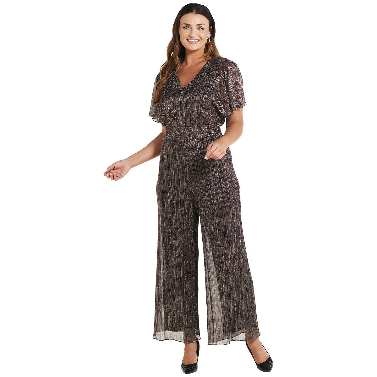 Womens MSK Short Sleeve V-Neck Metallic Jumpsuit