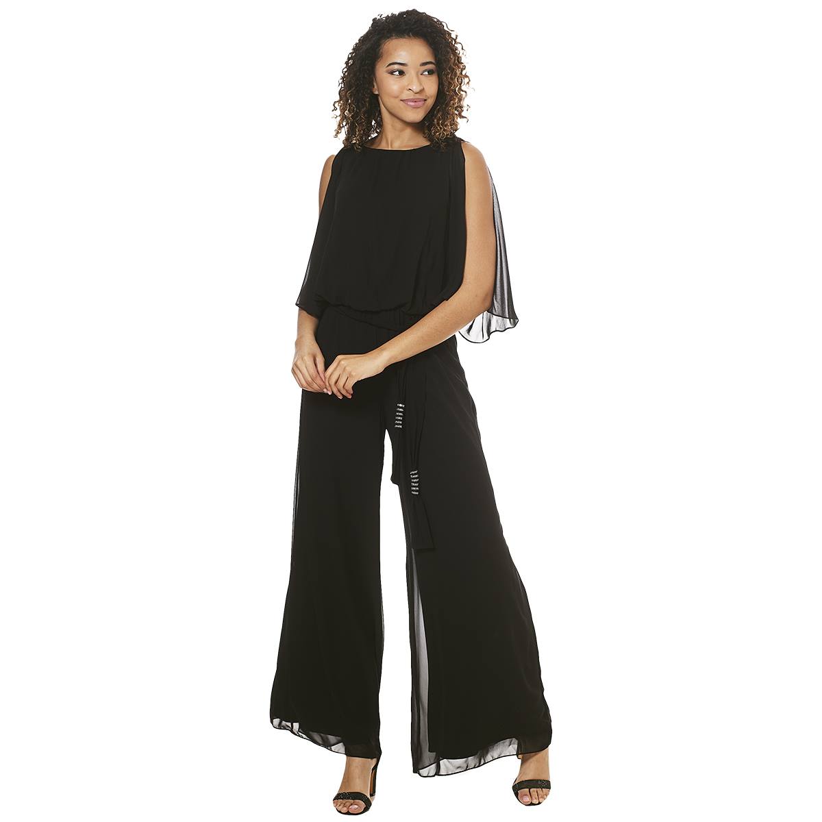 Womens MSK Solid Sleeveless Chiffon Bead Tassel Jumpsuit