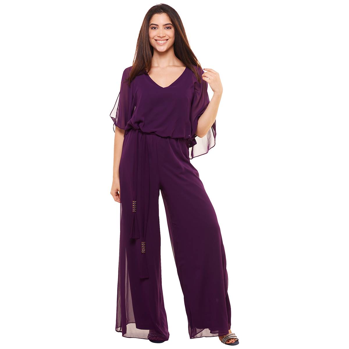 Womens MSK Cold Shoulder Chiffon Sleeve Jumpsuit