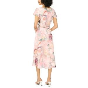 Womens MSK Short Sleeve Belt Waist Floral Midi Dress alternate view