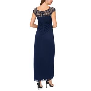 Womens MSK Cap Sleeve Beaded Trim Mesh Side Ruch Gown alternate view