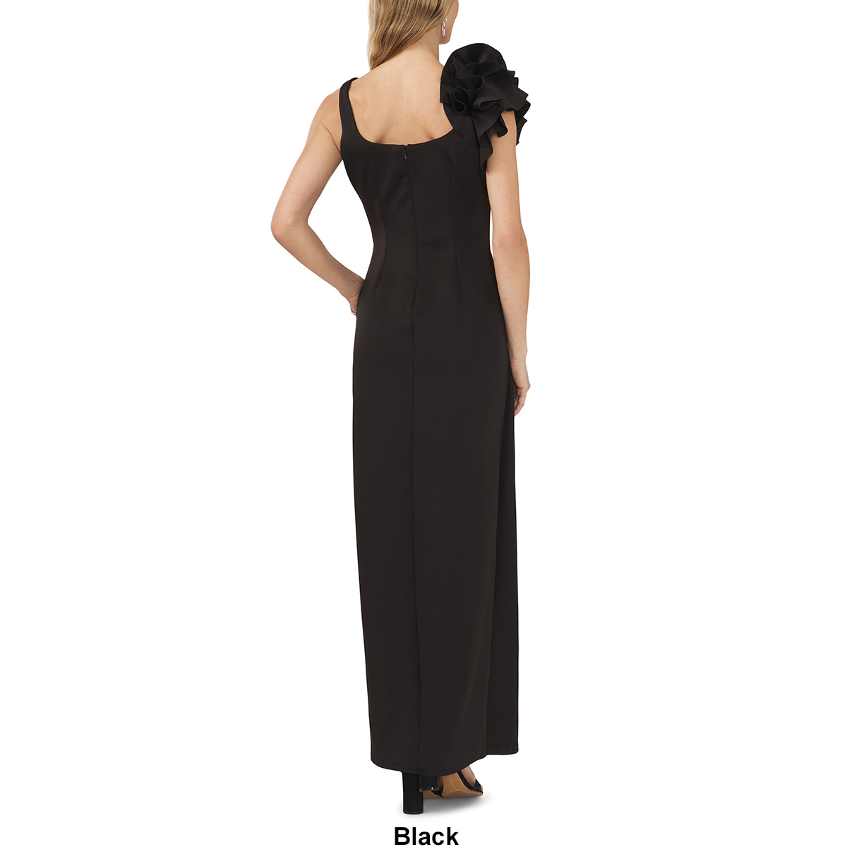 Womens MSK Sleeveless Ruffle Flower Trim V-Neck Maxi Dress
