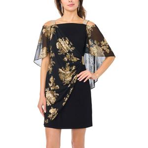 Womens MSK Sleeveless Foil Floral Overlay Rhinestone Sheath Dress