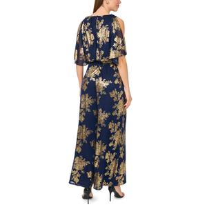 Womens MSK Cold Shoulder Blouson Tie Waist Foil Leaf Jumpsuit alternate view