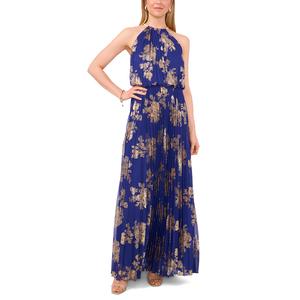 Petite MSK Sleeveless Halter Neck Pleated Foil Maxi Dress