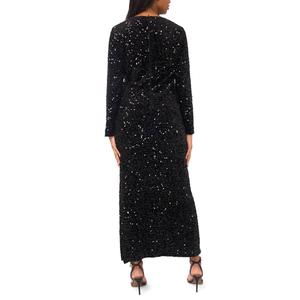 Womens MSK Long Sleeve Round Neck Sequin Evening Gown alternate view
