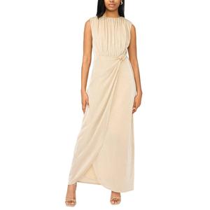 Womens MSK Sleeveless Metallic Side Drape Evening Gown