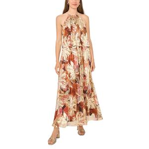Womens MSK Sleeveless Halter Neck Metallic Floral Maxi Dress