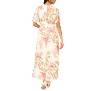 Womens MSK Short Flutter Sleeve Surplice Neck Floral Midi Dress alternate view