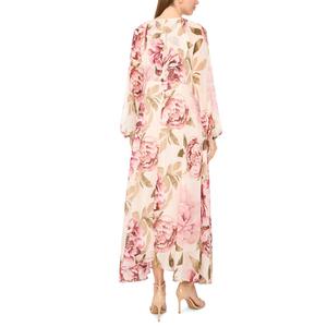 Womens MSK Long Sleeve V Neck Floral Chiffon Midi Dress alternate view