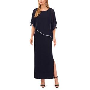 Womens MSK Combo Overlay Rhinestone Trim Evening Gown