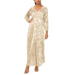Womens MSK Long Sleeve V Neck Leaf Shimmer Evening Gown alternate view