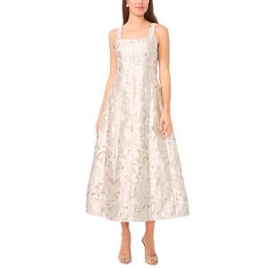 Womens MSK Sleeveless Metallic Floral Fit & Flare Dress