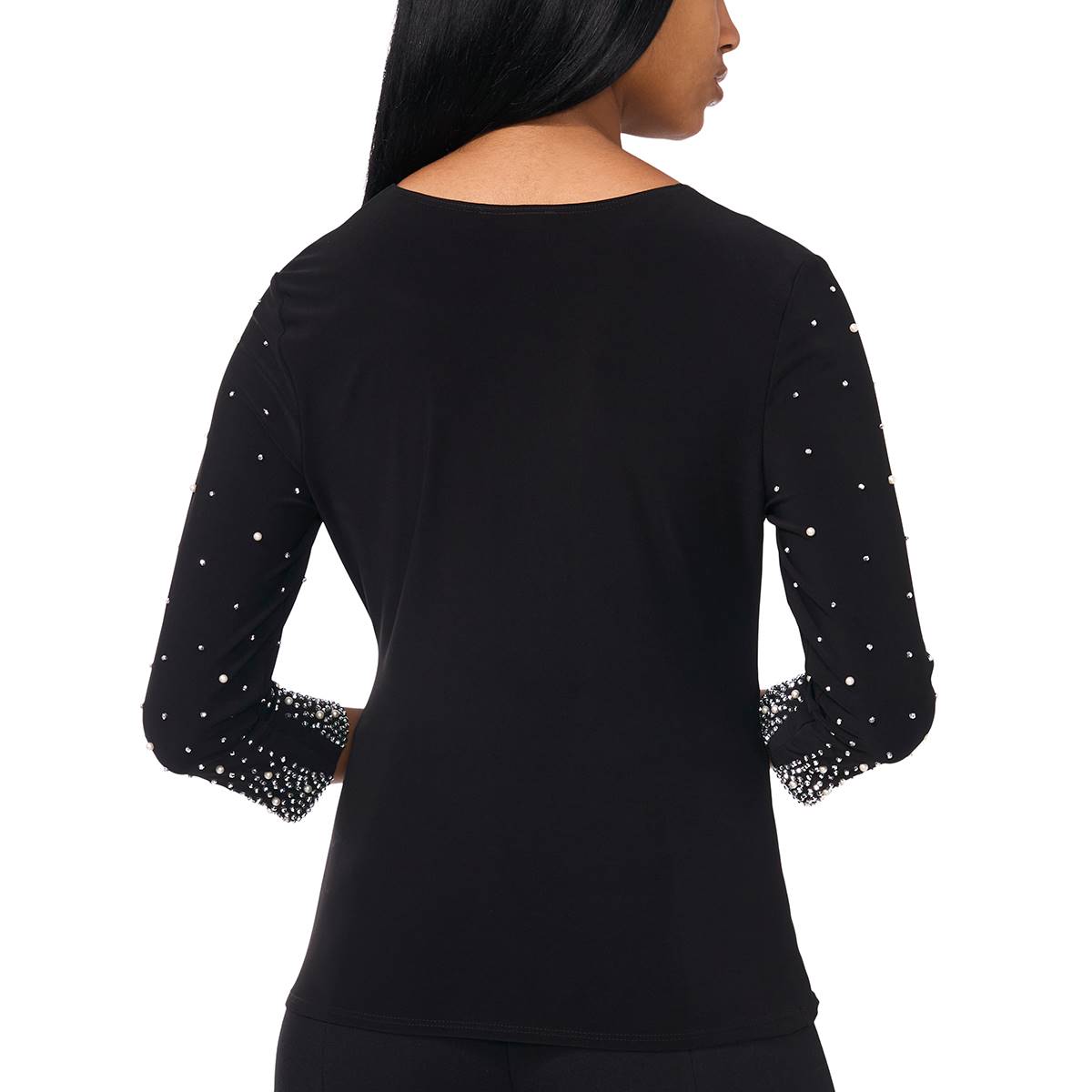 Petite MSK Sleeveless Faraj Beaded Sleeve Blouse