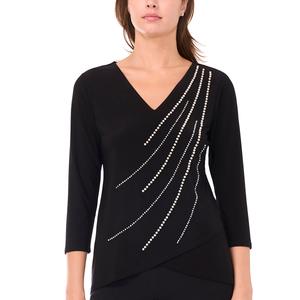 Womens MSK 3/4 Sleeve V Neck Beaded Trim Blouse