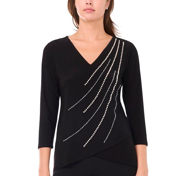 Womens MSK 3/4 Sleeve V Neck Beaded Trim Blouse