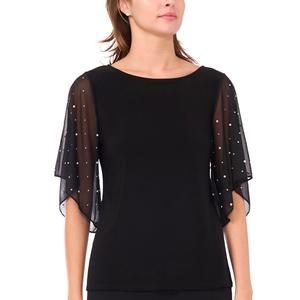 Womens MSK Sheer Pearl Trim Sleeve Blouse
