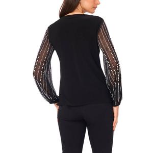 Womens MSK Long Beaded Sleeve V Neck Blouse alternate view