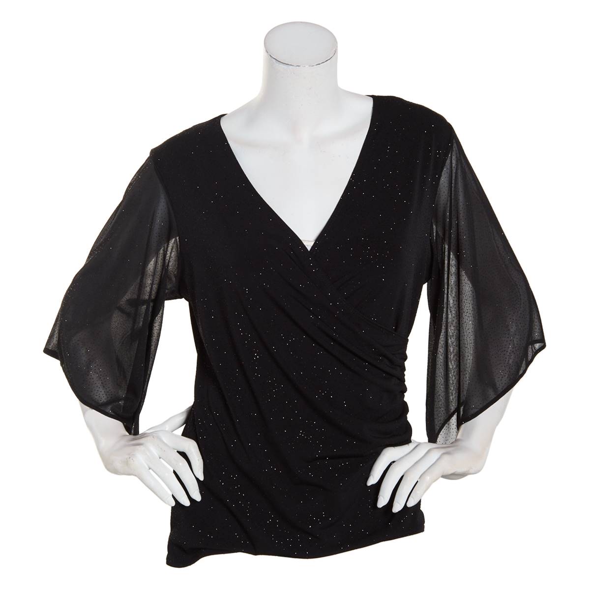 Womens MSK Glitter Mesh Side Ruched Blouse