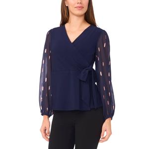 Womens MSK Long Sleeve Foil Dot Wrap Blouse